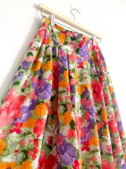 Spódnica midi vintage floral kwiaty retro wiskoza kieszenie S/M