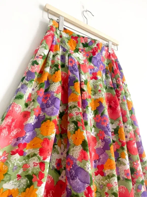 Spódnica midi vintage floral kwiaty retro wiskoza kieszenie S/M
