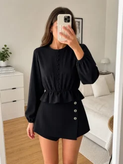 Spódnico-spodenki czarne black asymetryczne ozdobne guziki Amisu 36 S wiskoza Viscose