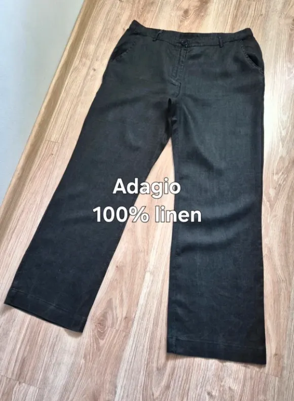 Spodnie damskie długie lniane czarne 100% len z szerokimi nogawkami Adagio r. XXL