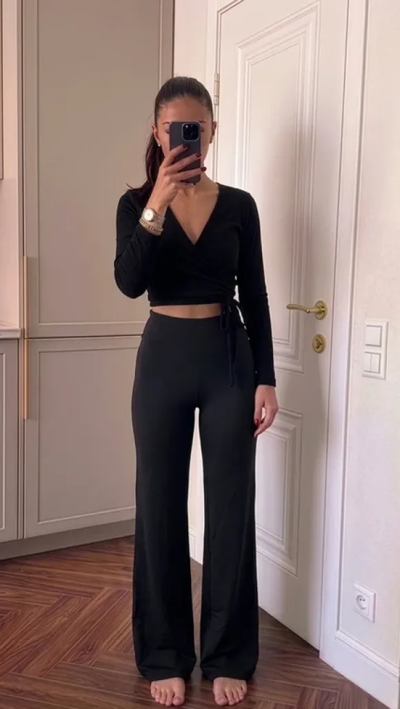 Spodnie do yogi materiałowe wide leg loose yoga pants high waist push up S