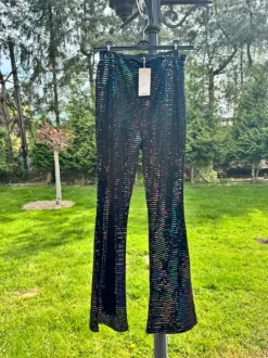 Spodnie Dzwony Cekiny Disco Świecące Błyszczące Lata 70/80 Gumka w Pasie Legginsy