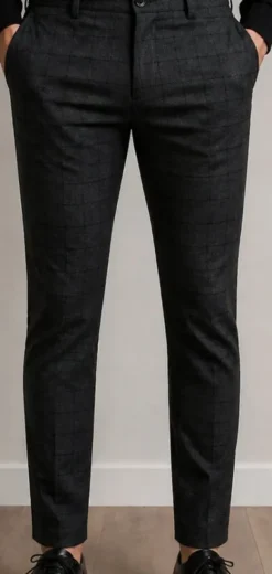 Spodnie eleganckie Sergio Premium W30 – slim, krata, ciemnoszare