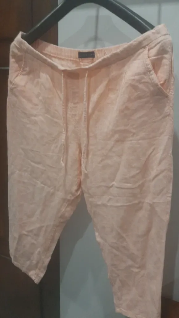 Spodnie materiałowe rybaczki Marks&Spencer, rozm 44,len,gumka, koralowe