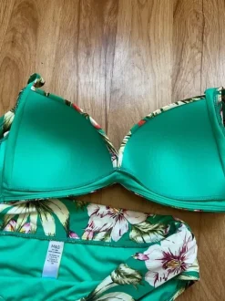 Strój kąpielowy M&S M/L dwuczęściowy zielony w kwiaty piękny
