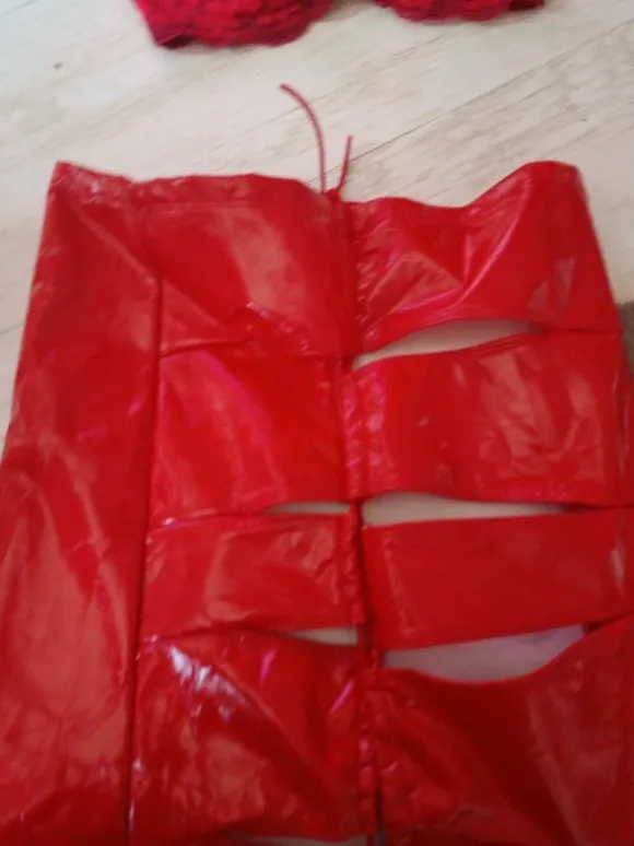Sukienka mini seksi lateks czerwona S , biustonosz bardotks S