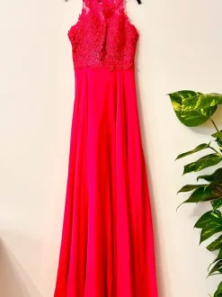 Suknia maxi Pretty Women 36 żywy róż koronka elegancka wesele