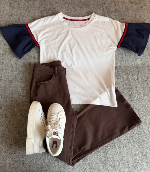 T-shirt falbany rękawy oversize M/S basic premium