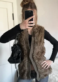 vintage brown faux fur waistcoat y2k sztuczne futerko futrzana kamizelka 00s swag avant garde