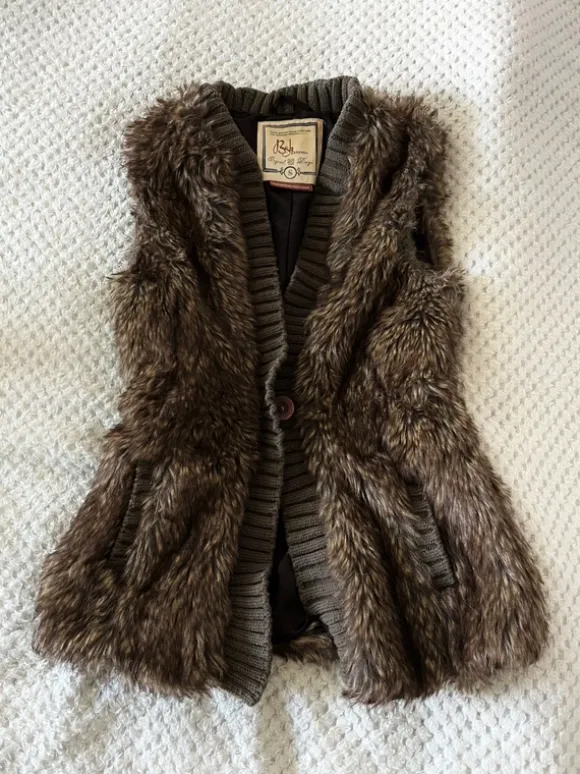 vintage brown faux fur waistcoat y2k sztuczne futerko futrzana kamizelka 00s swag avant garde