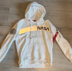 Vit Alpha industries NASA hoodie med patch och dragkedja