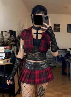 Zestaw alt punk gotycki spódniczka top restyle rave hell bunny killstar disturbia forest ink