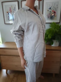 Zestaw lniany Cubus XL koszula spodnie len 100% beżowy cappuccino