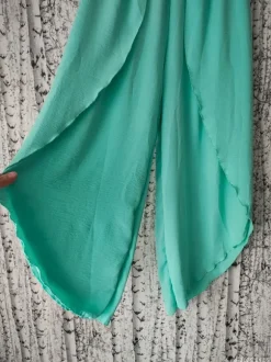 Zwiewne Spodnie Alladynki Rozcięte Nogawki Miętowe Włoskie Boho